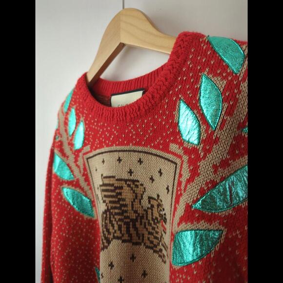 [SOLD] RARE SS18 GUCCI Men's Sz S Red Flying Tiger Crest Wool Sweater 51169 - Picture 3 of 11